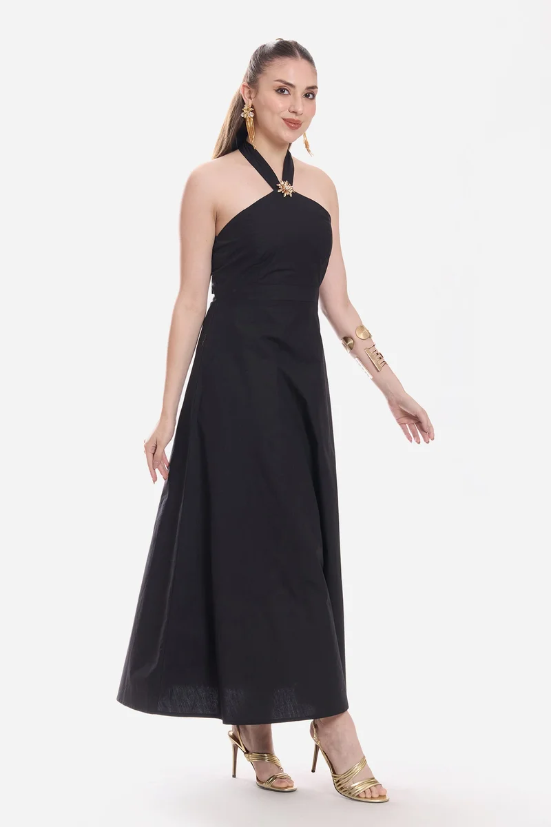 Virgio  Solid Cotton Halter Neck Maxi Dress for Women for Women | Best Price UAE