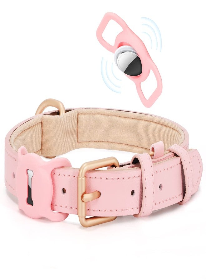 WHIPPY Airtag Leather Dog Collar GPS Tracker Air Tag Puppy Collar Adjustable Soft Leather Padded Dog Collar with Airtag Holder Case for Small Medium Large Dog Pet Backpack,Pink,M - Image 1