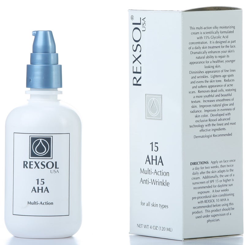 REXSOL 15 AHA Multi-action Anti-Wrinkle Cream | With Vitamin E, Algae Extract, Ginseng Extract, Calendula Extract, Caviar Extract | Diminishes appearance of fine lines & wrinkles (120 ml / 4 fl oz) - Image 1