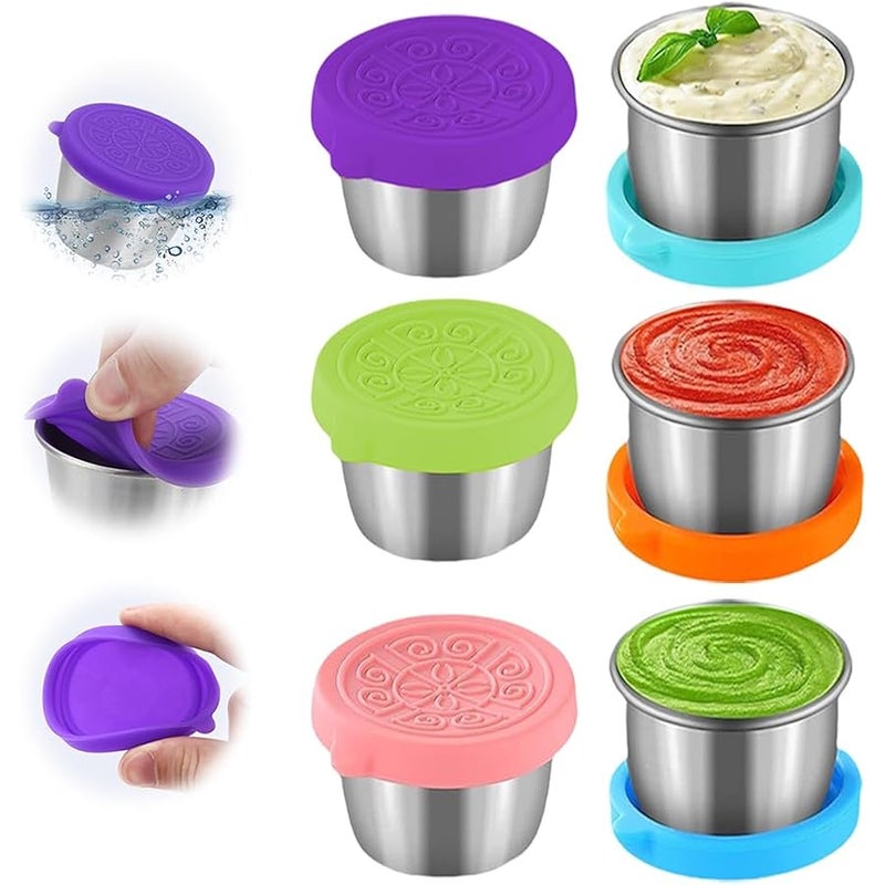 Fauppt 6x1.6/2.4 Oz Salad Dressing Container To Go Condiment Containers Coverd Lids,Small Reusable Stainless Steel Sauce Containers For Lunch Boxes Picnics Travel Meal Prep Kitchen Storage (6PC-2.4oz) - Image 1