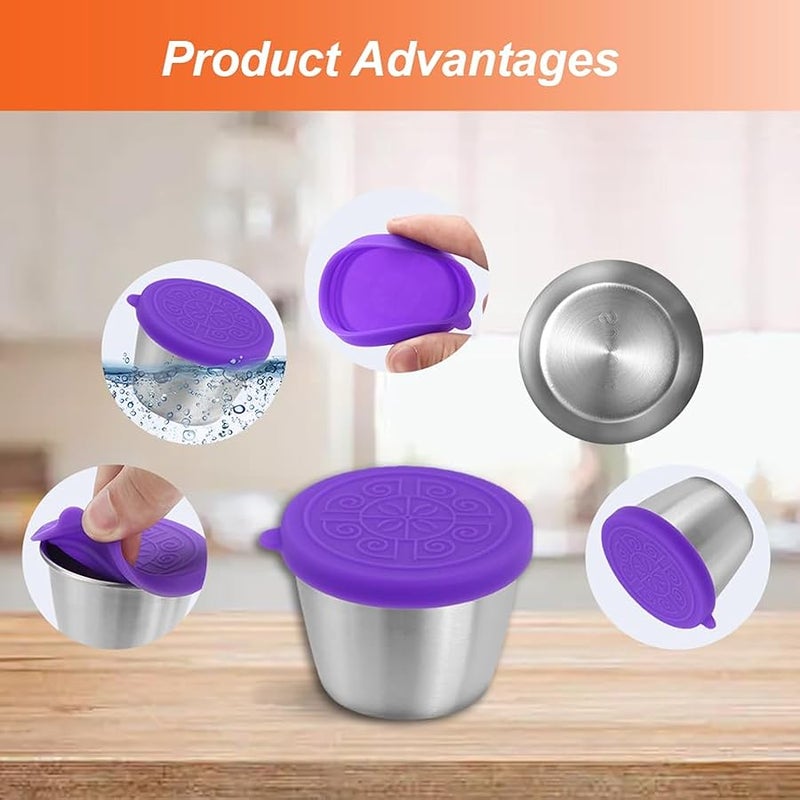 Fauppt 6x1.6/2.4 Oz Salad Dressing Container To Go Condiment Containers Coverd Lids,Small Reusable Stainless Steel Sauce Containers For Lunch Boxes Picnics Travel Meal Prep Kitchen Storage (6PC-2.4oz) - Image 5