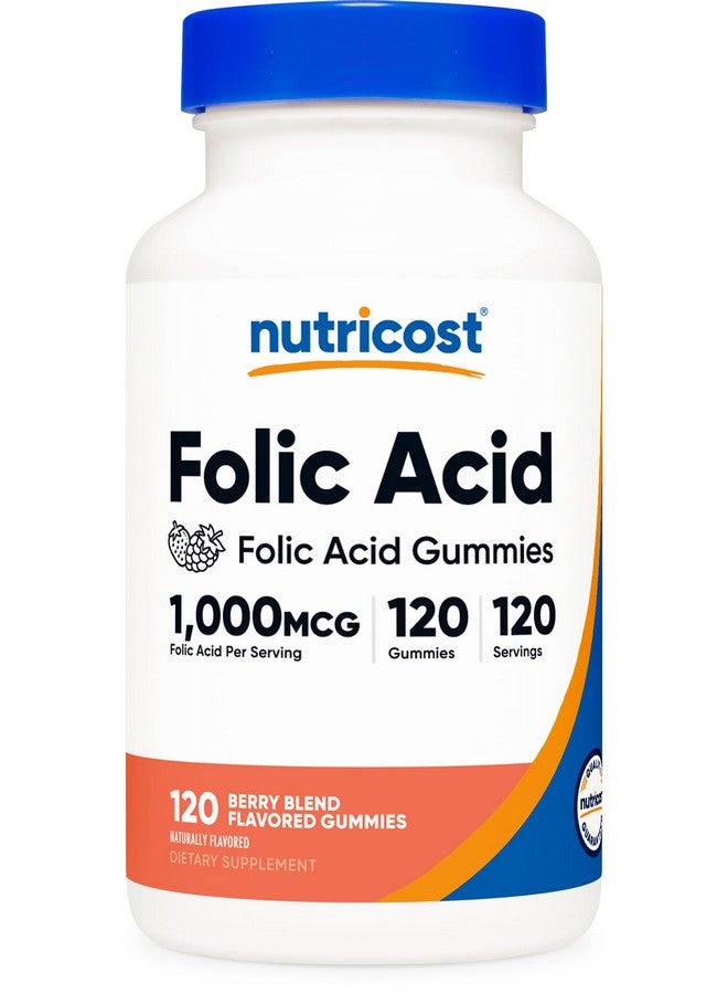 Nutricost Folic Acid (Vitamin B9) Vegetarian Gummies (120 Gummies, 1 mg Folic Acid Per Serving) - Supplement for Men & Women - Image 1