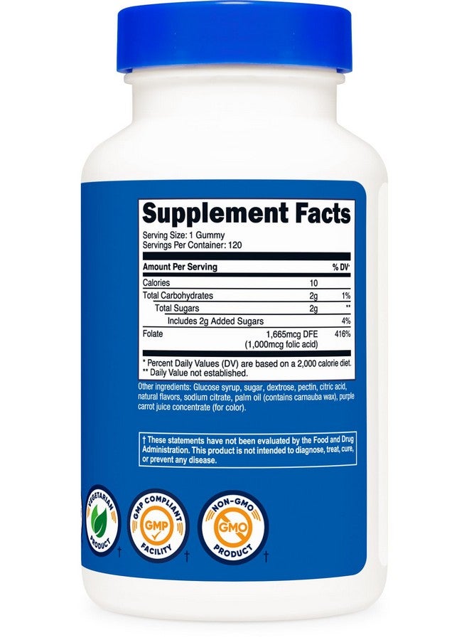 Nutricost Folic Acid (Vitamin B9) Vegetarian Gummies (120 Gummies, 1 mg Folic Acid Per Serving) - Supplement for Men & Women - Image 5