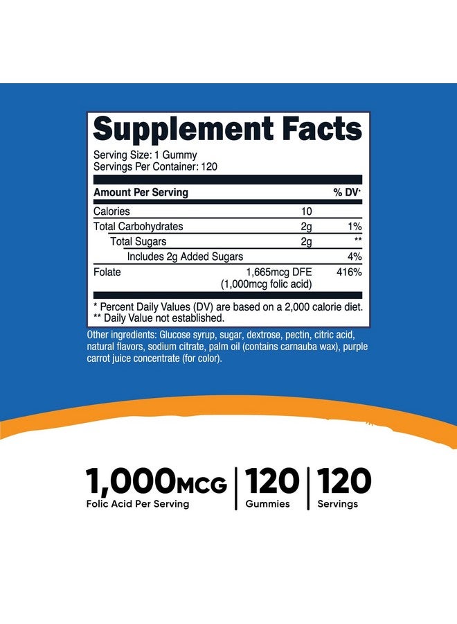 Nutricost Folic Acid (Vitamin B9) Vegetarian Gummies (120 Gummies, 1 mg Folic Acid Per Serving) - Supplement for Men & Women - Image 2