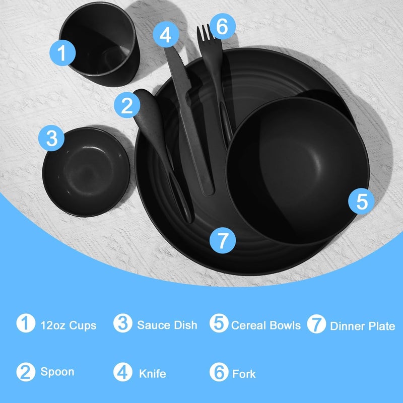 Wrova Wheat straw dinnerware set of 28  Bowls and Plates Set for Dorm  Microwave and Dishwasher safe dish sets for kitchencampingindoors and out doorsBlack - Image 3