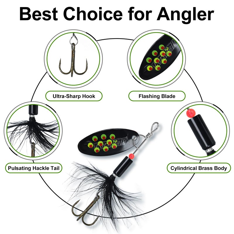 TRUSCEND طُعوم صيد دجاجة TRUSCEND المصنوعة بشكل جيد مع جسم وشفرة نحاسية لامعة، نظام ملاعق دوارة ثنائية الاتجاه لصيد الأسماك، طعوم كراپي للمياه العذبة، طُعوم شفرة لصيد سمك الباس والتروت والوالاي. - Image 5