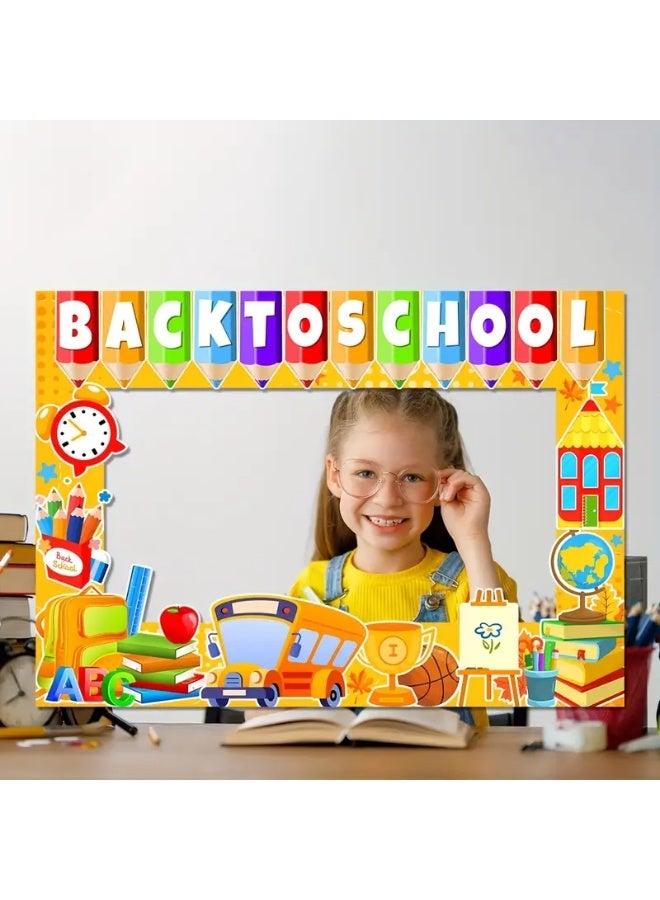 1pc Back-to-School Photo Prop Frame with School Bus, Chalkboard & Pencils Design - Durable Polyethylene Classroom Decor for Teacher Appreciation, Student Photo Displays, Party Supplies & Educational Decorations, School Decorations, Playful Backtoschool Theme, High quality Props, Parents And Students
