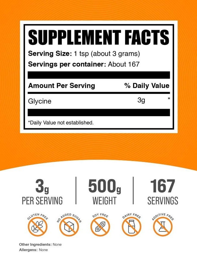 BULKSUPPLEMENTS.COM .com Glycine Powder - Glycine Supplements, Amino Acid Supplement - Unflavored & Gluten Free, 3g per Serving, 500g (1.1 lbs) (Pack of 1) - Image 2