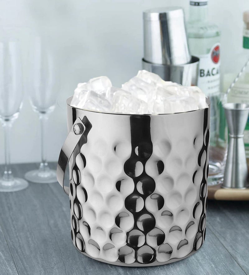 STEREN IMPEX | Stainless Steel Ice Bucket with Tong - 1500 ml | Ice Bucket for Bar & Home | Premium Ice Bucket | Bar Accessories for Home |Silver Finish | Coin Design, Medium, 1.5L - Image 4