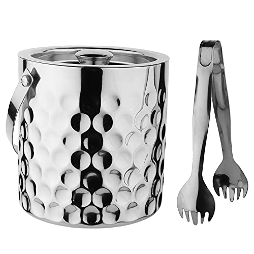 STEREN IMPEX | Stainless Steel Ice Bucket with Tong - 1500 ml | Ice Bucket for Bar & Home | Premium Ice Bucket | Bar Accessories for Home |Silver Finish | Coin Design, Medium, 1.5L - Image 1
