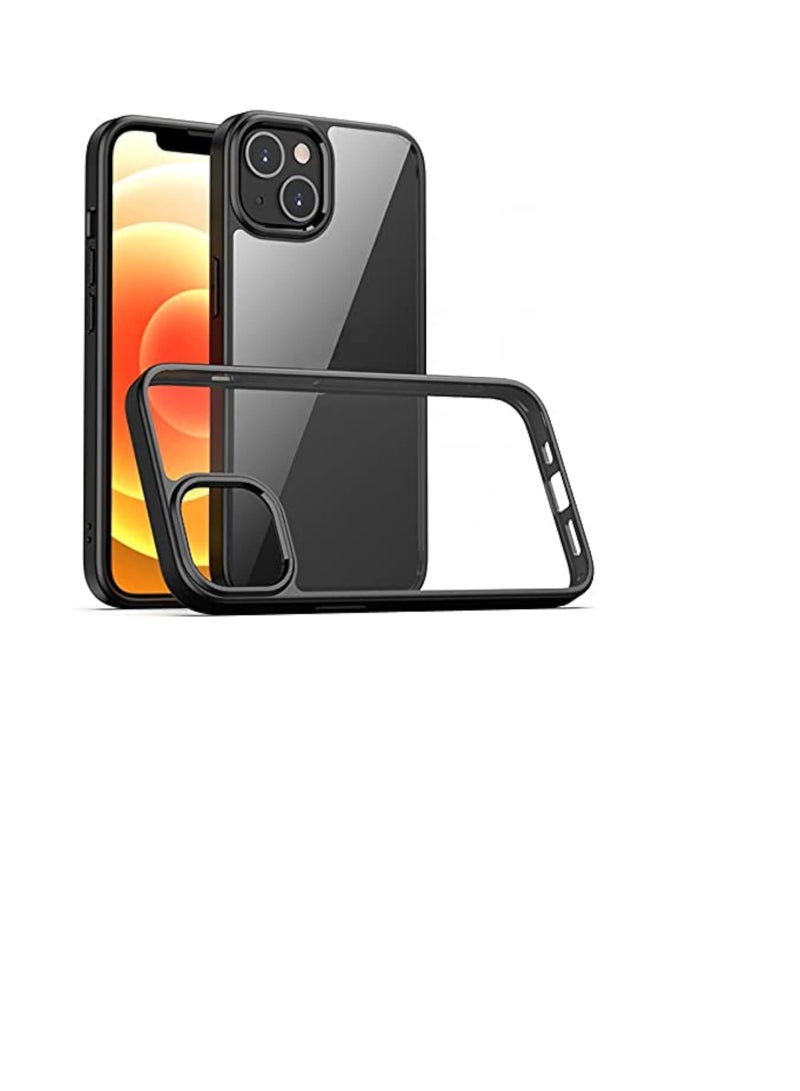 Case Compatible iPhone 13, Silicone Soft Black TPU Bumper and Transparent Hard PC Case [Shockproof] [Anti-Scratch] Slim Lightweight Cover
