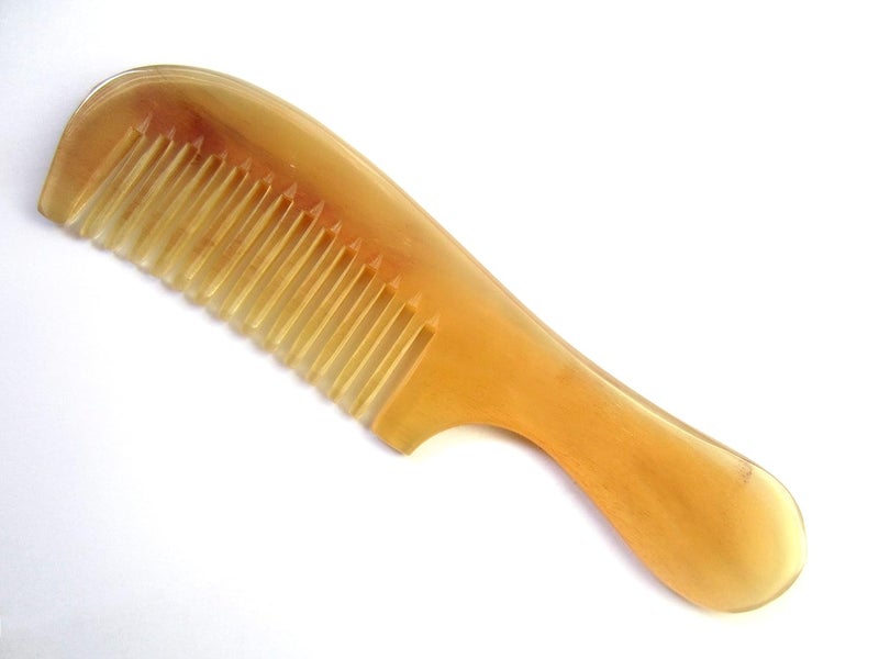 Myhsmooth Sh1wmt Wide Tooth 100 Handmade Premium Quality Natural Sheep Horn Comb with Handle75Long