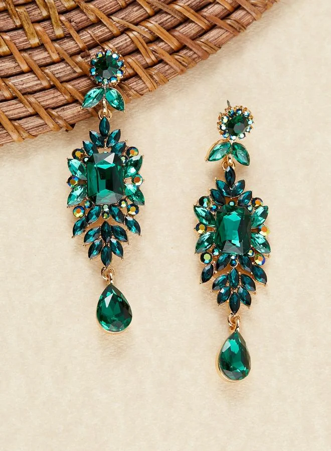 Take Two Take Two Green Embellished Earrings