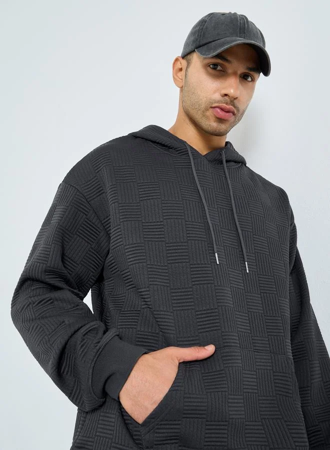 Styli Charcoal Geo Textured Oversized Hoodie