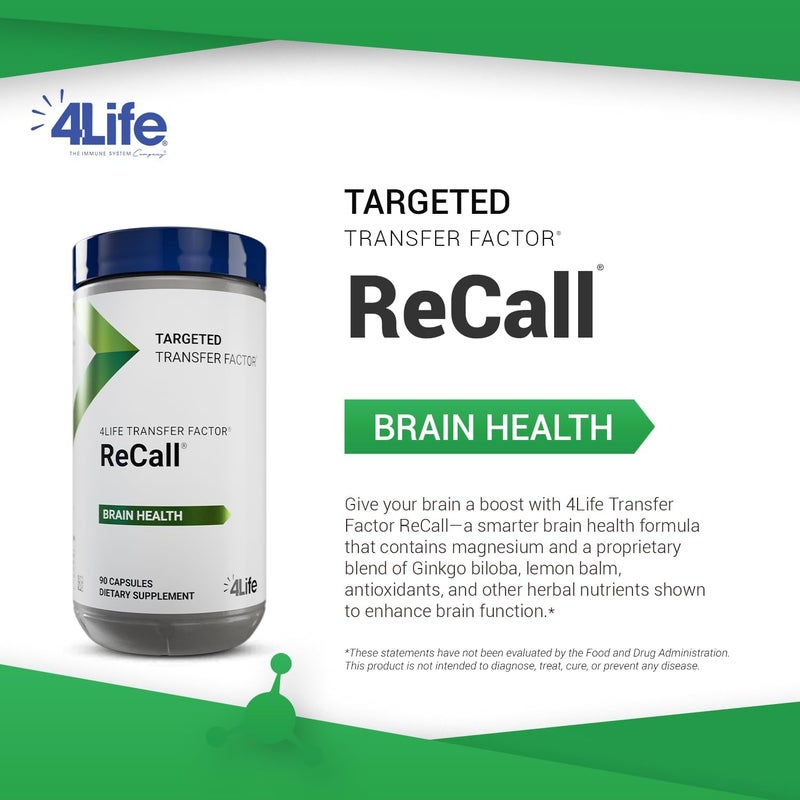 4Life Transfer Factor Recall  Supports Brain Health Memory and Learning with Ginkgo Biloba Bacopa Monnieri and Huperzia  90 Veggie Capsules - Image 3