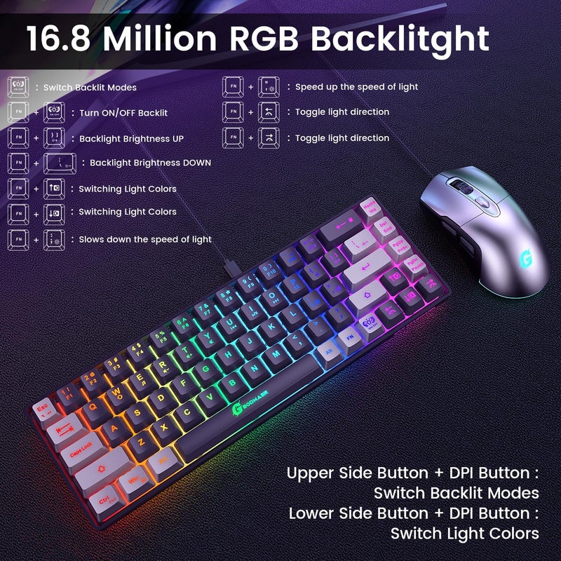 GEODMAER 65% Gaming Keyboard and Mouse Combo, RGB Backlit Keyboard + 7200 DPI Gaming Mouse, Ultra-Compact Anti-Ghosting Wired Keyboard and Mouse for PC Laptop Gamer - Image 2