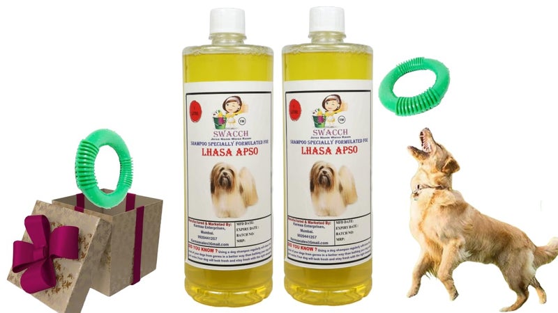 swacch Shampoo | Puppy Safe Shampoo | Lhasa Apso Dog Shampoo 1 Litre Pack of 2 Lemon + | O PVC Ring Rubber Chew Toy | Teething Chew Toy I Dental Teething I Durable I Combo Pack - Image 1