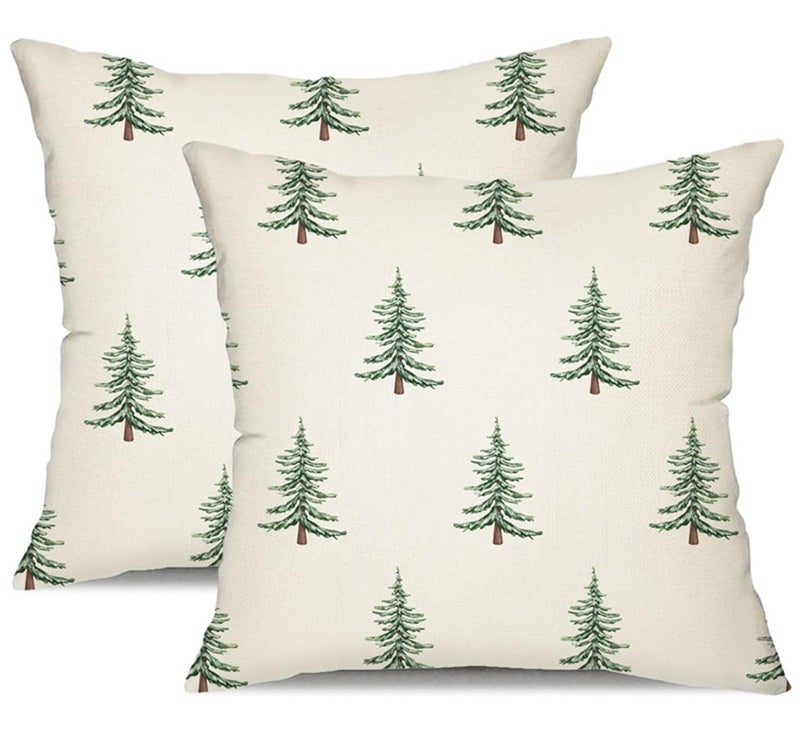 DFXSZ Christmas Pillow Covers 16x16 inch Set of 2 Christmas Tree Decorative White Throw Pillow Covers Winter Famliy Decoration for Home Couch TH30B16