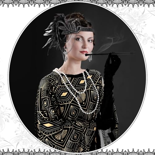 Floraltop 6 Pcs 1920s Flapper Costume Accessories Set for Women Fringed Poncho Flapper Shawl Outfits(Black,Vintage) - Image 5