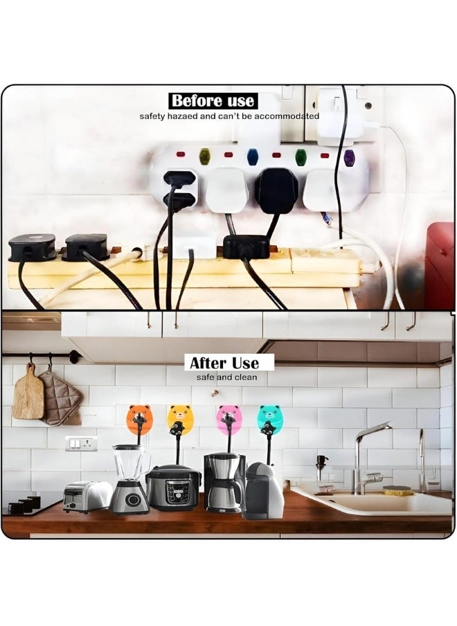 Generic Self-Adhesive Bear Wall Hooks for Plug and Cable Organizer (4 Pack in Assorted Colors) - Storage Solution for Data Cables, Earphones, Plugs, and Switches  - Image 2