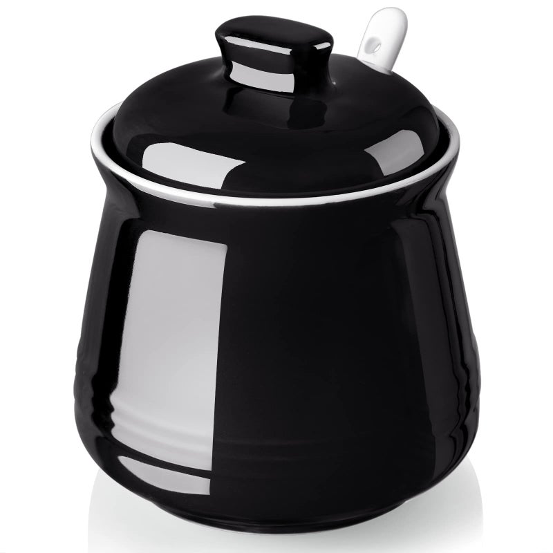 DAYYET DAYYET Sugar Bowl with Lid and Spoon 12 oz Ceramic Sugar Bowl with Spoon Sugar Container for Coffee Bar Sugar Jar Sugar Dispenser Bowl Modern Kitchen Decor Black 
