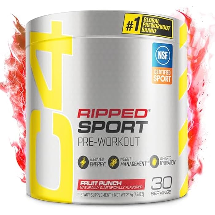 C4 Ripped Sport Pre Workout Powder Fruit Punch - NSF Certified for Sport + Zero Sugar Preworkout Energy Supplement for Men & Women - 135mg Caffeine + Weight Loss - 30 Servings - Image 1