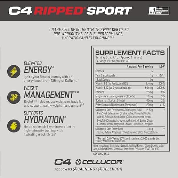 C4 Ripped Sport Pre Workout Powder Fruit Punch - NSF Certified for Sport + Zero Sugar Preworkout Energy Supplement for Men & Women - 135mg Caffeine + Weight Loss - 30 Servings - Image 2