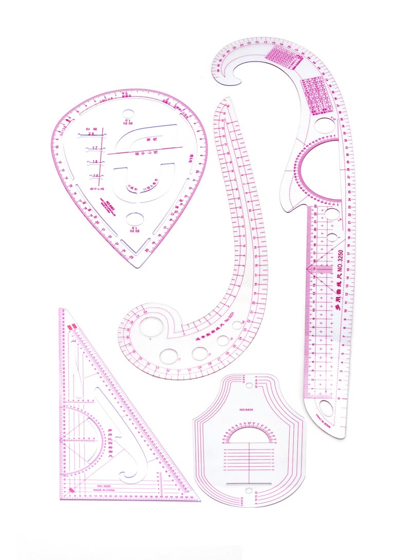 Sewing Ruler Tailor Set, 5 Styling Sewing Rulers and Curves Pattern Making Ruler Plastic Grading Ruler Soft Waist Ruler Sewing Cutting Ruler for Dressmaking Fashion Design. - Image 1