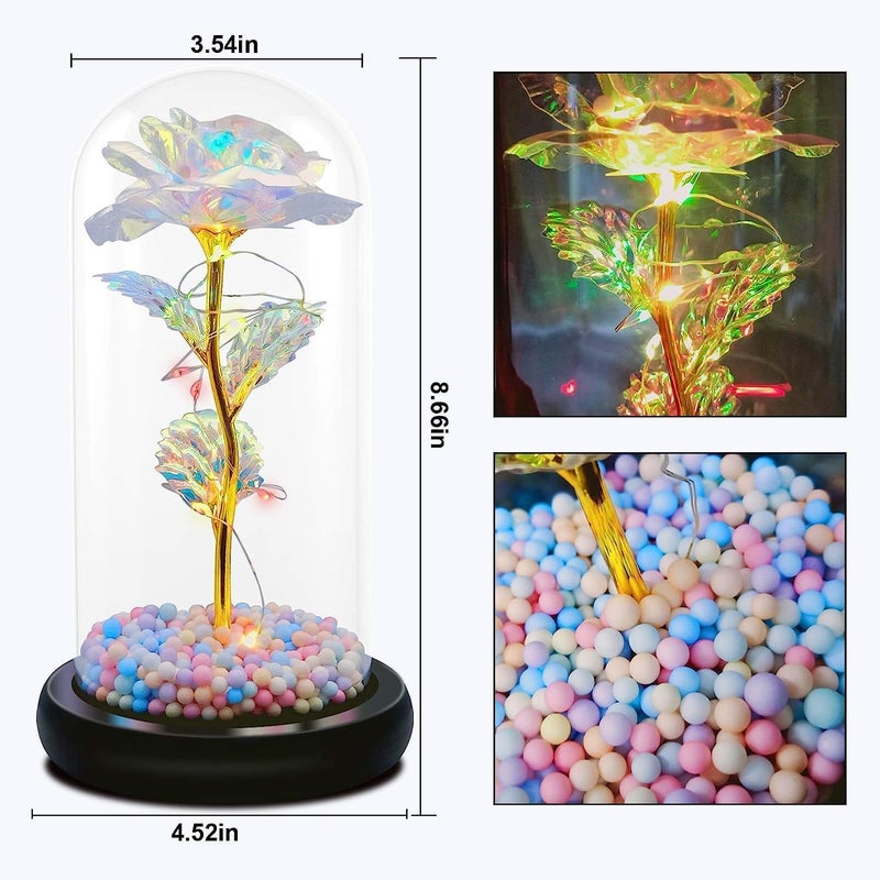 ASUVEK Flower Rose Rainbow Forever Rose in Glass Dome Rose Light Up Flower Colorful Rainbow Artificial Flower in Acrylic Dome Family Friend Women Valentines Day Birthday Wedding - Image 4