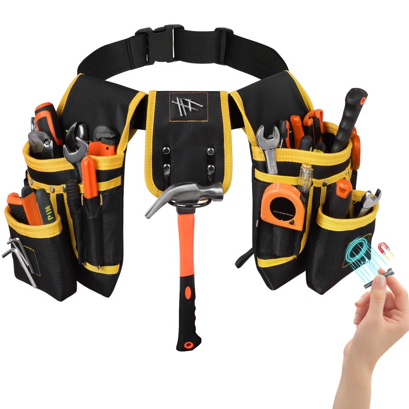 UUP Magnetic Tool Belt for Men, 26 Pockets Heavy Duty Tool Pouch, Magnet Holster Nail Utility Toolbelt Detachable Adjustable Adult Waist Holder for Handyman Contractor Mechanic Plumber Roofer Dad Gift - Image 1