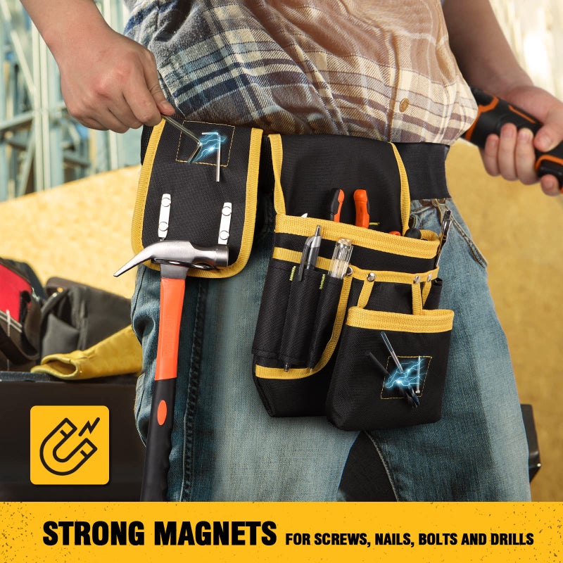 UUP Magnetic Tool Belt for Men, 26 Pockets Heavy Duty Tool Pouch, Magnet Holster Nail Utility Toolbelt Detachable Adjustable Adult Waist Holder for Handyman Contractor Mechanic Plumber Roofer Dad Gift - Image 3
