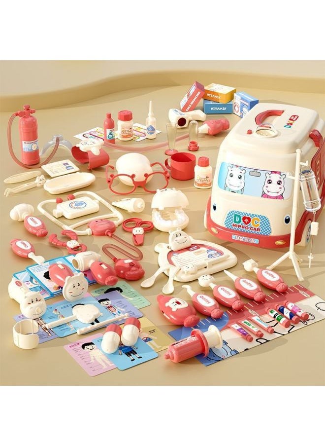 Simulation Children's Medicine Box Toys Full Set Of Small Doctor Equipment Children's Toys Girls Children's Toolbox-Colour:Luxury Pack [pink Ambulance Storage] 72-piece Set-Specification:Standard Version  - Image 1