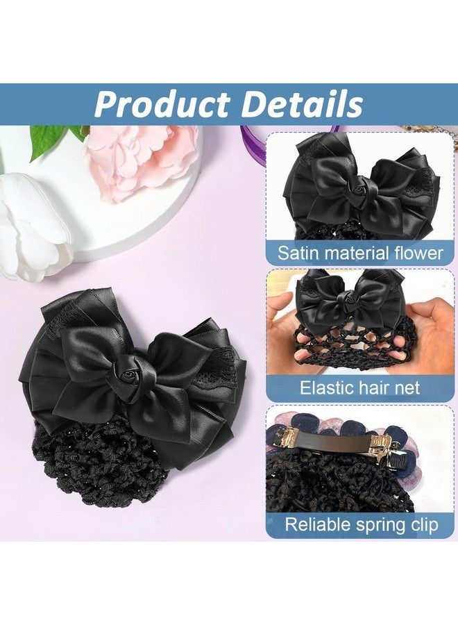 PALAY Hair Buns Clip, Bow Bun Nets Bun Maker For Hair, Lace Rose Hair Bun Accessories For Women, Spring Clip Snood Hair Net For Work Or Daily, Dancer Nurse Hair Accessory - Image 3