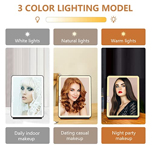 WEILY Portable Travel Mirror Makeup Mirror with 72 LED Lights, Touch Screen Three Colors Dimmable,Ultra Thin, 2000 mAh USB Rechargeable Foldable Cosmetic Mirror（Black） - Image 4