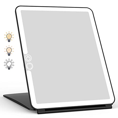 WEILY Portable Travel Mirror Makeup Mirror with 72 LED Lights, Touch Screen Three Colors Dimmable,Ultra Thin, 2000 mAh USB Rechargeable Foldable Cosmetic Mirror（Black） - Image 1