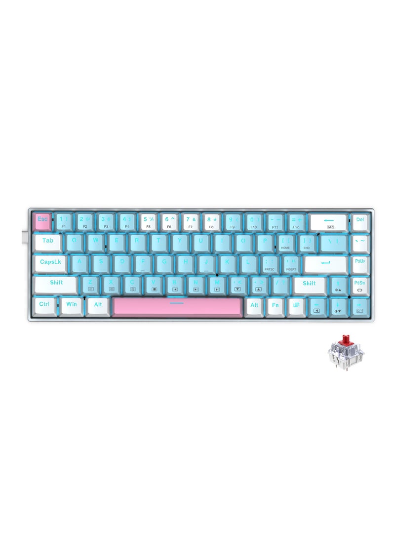 E-YOOSO Z-686 65% Gaming Keyboard,Hot Swappable Red Switch, 68Keys Mini Wired Mechanical Keyboard with Ice Blue Backlit, Separate Arrow Keys for Office Gaming - Blue White  - Image 1
