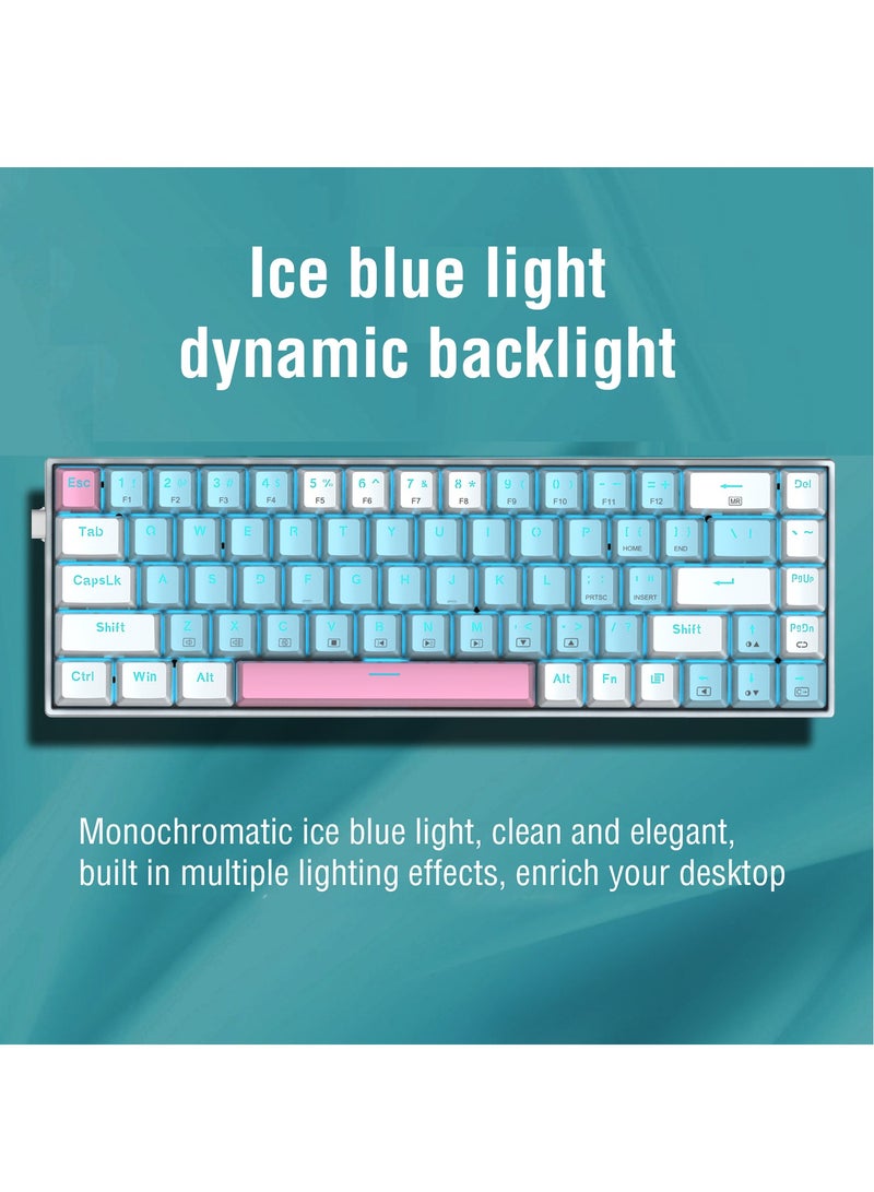 E-YOOSO Z-686 65% Gaming Keyboard,Hot Swappable Red Switch, 68Keys Mini Wired Mechanical Keyboard with Ice Blue Backlit, Separate Arrow Keys for Office Gaming - Blue White  - Image 3