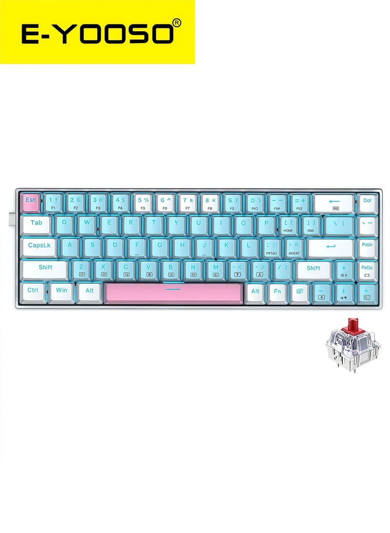 E-YOOSO Z-686 65% Gaming Keyboard,Hot Swappable Red Switch, 68Keys Mini Wired Mechanical Keyboard with Ice Blue Backlit, Separate Arrow Keys for Office Gaming - Blue White - Image 1