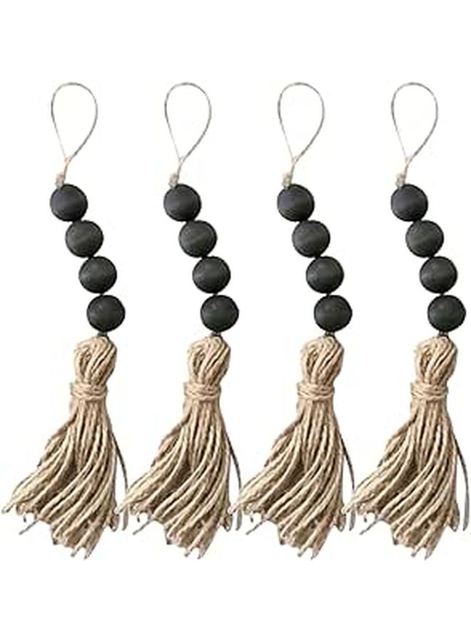 Handcrafted Farmhouse Style Wooden Bead Pendant Tassel Door Handle Decor Set - Image 1