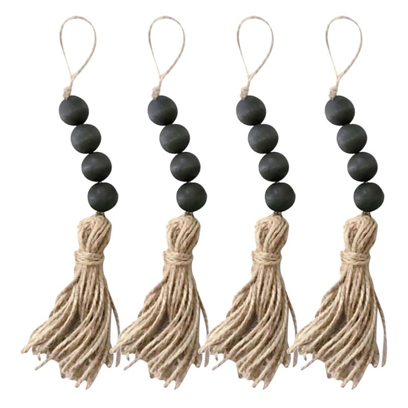 Handcrafted Farmhouse Style Wooden Bead Pendant Tassel Door Handle Decor Set - Image 2