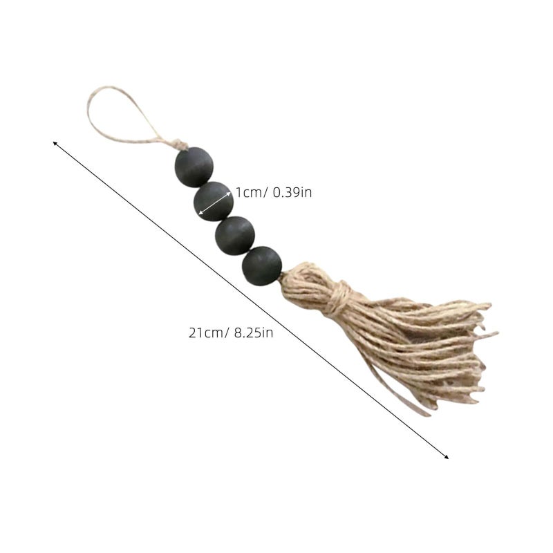 Handcrafted Farmhouse Style Wooden Bead Pendant Tassel Door Handle Decor Set - Image 3