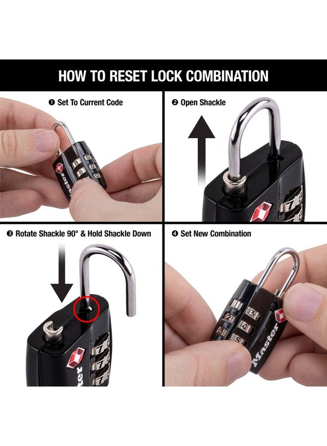 Master Lock Black TSA-Approved Luggage Lock with Wide Lock Body and Thin, Durable Steel Shackle, Zipper Lock for Backpacks, Luggage, 4680DBLK - Image 3