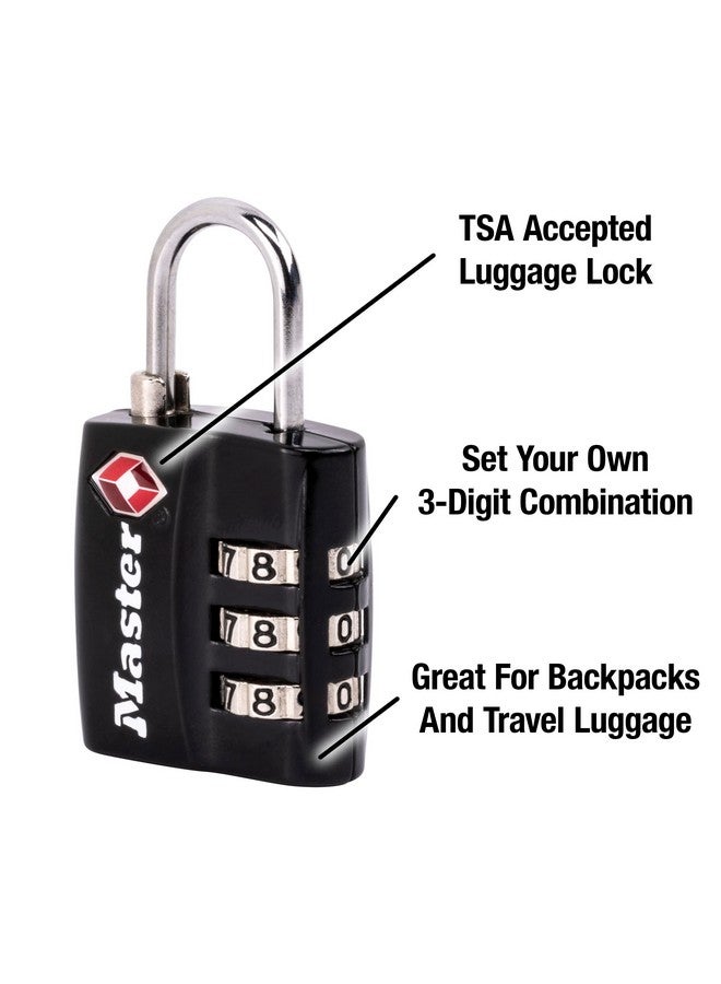 Master Lock Black TSA-Approved Luggage Lock with Wide Lock Body and Thin, Durable Steel Shackle, Zipper Lock for Backpacks, Luggage, 4680DBLK - Image 2