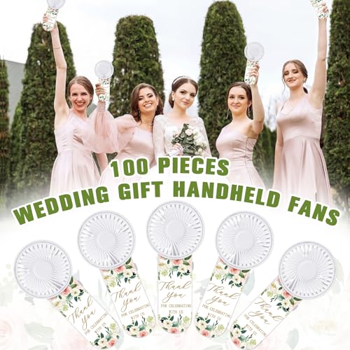 Tujoe 100 Pcs Wedding Handheld Fans for Guests Mini Personal Portable Fans Bulk Thank You for Celebrating with Us Fan for Wedding Bridal Shower Party Favors Summer Travel (Blush Peony Garden) - Image 5