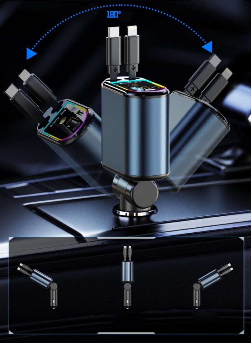 Changli Car Charger with Starlight, 120W USB C Fast Car Chargers Adapter, 4 in 1 Retractable Car Charger with 2 USB Ports Car Phone Chargers for iPhone 16/15/14/13/12/11 and for Android - Image 3