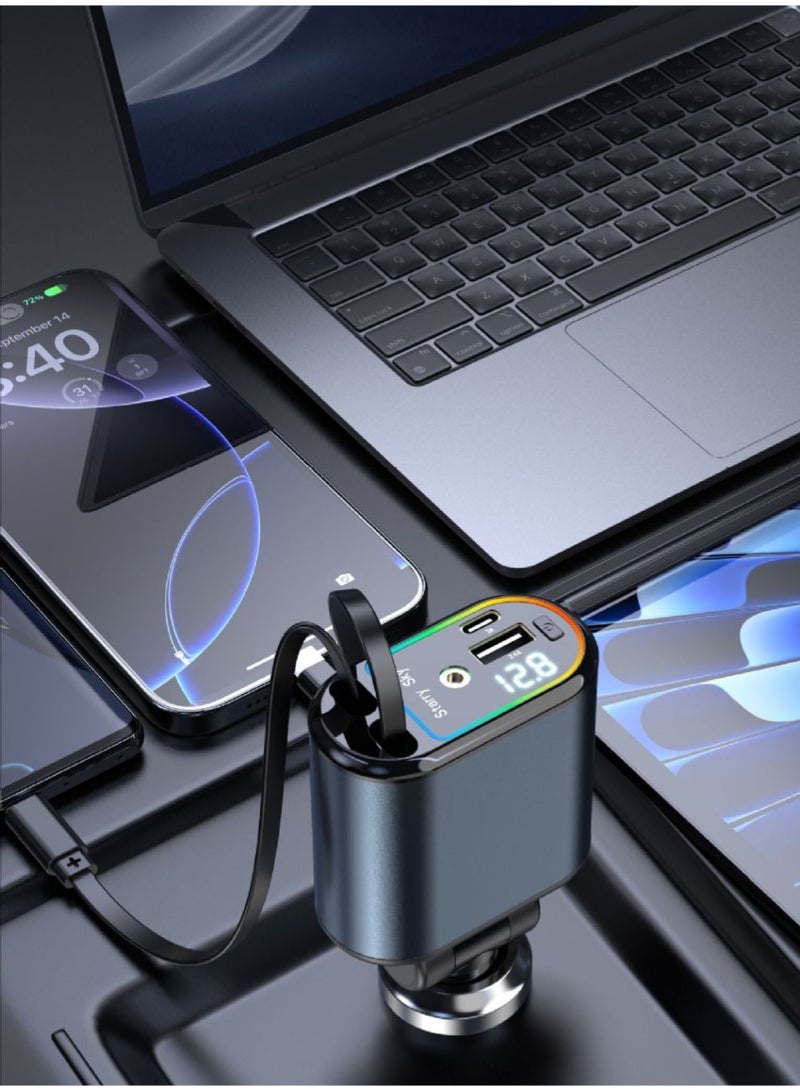 Changli Car Charger with Starlight, 120W USB C Fast Car Chargers Adapter, 4 in 1 Retractable Car Charger with 2 USB Ports Car Phone Chargers for iPhone 16/15/14/13/12/11 and for Android - Image 2