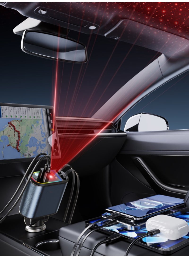 Changli Car Charger with Starlight, 120W USB C Fast Car Chargers Adapter, 4 in 1 Retractable Car Charger with 2 USB Ports Car Phone Chargers for iPhone 16/15/14/13/12/11 and for Android - Image 5