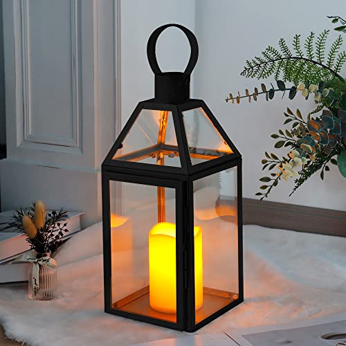 JHY DESIGN Black Decorative Lanterns 16“H Decorative Candle Lantern with Tempered Glass for Indoor Outdoor Events Parities and Weddings - Image 5
