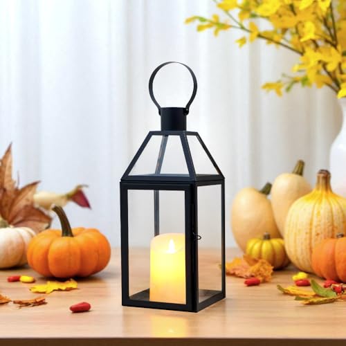 JHY DESIGN Black Decorative Lanterns 16“H Decorative Candle Lantern with Tempered Glass for Indoor Outdoor Events Parities and Weddings - Image 2