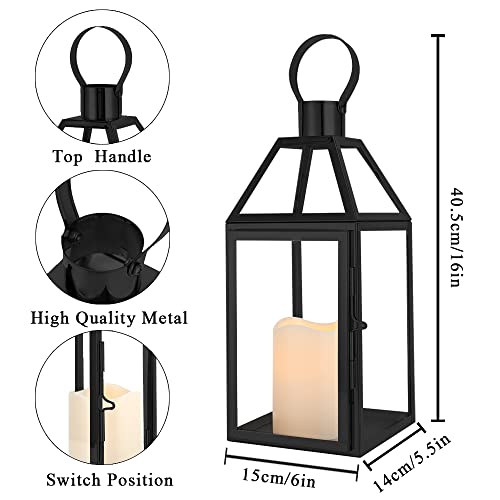 JHY DESIGN Black Decorative Lanterns 16“H Decorative Candle Lantern with Tempered Glass for Indoor Outdoor Events Parities and Weddings - Image 3
